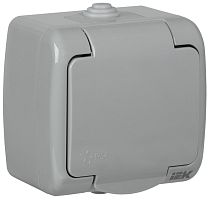 Розетка с заземлением накладная IEK Aquatic РСш12-2-А 1-м. крышка шторки IP54 серый картинка